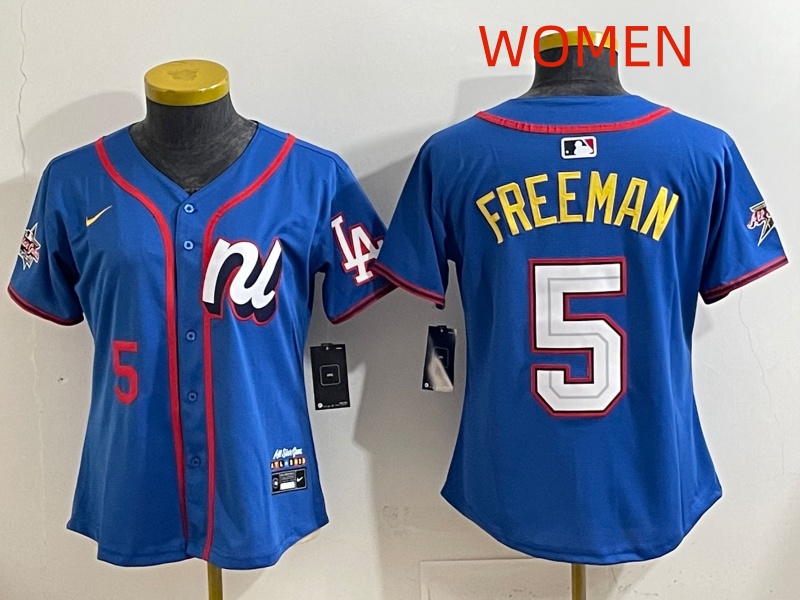 Women  2025 Los Angeles Dodgers #5 Freeman Blue Nike 2025 MLB All Star Jersey style 016->women mlb jersey->Women Jersey